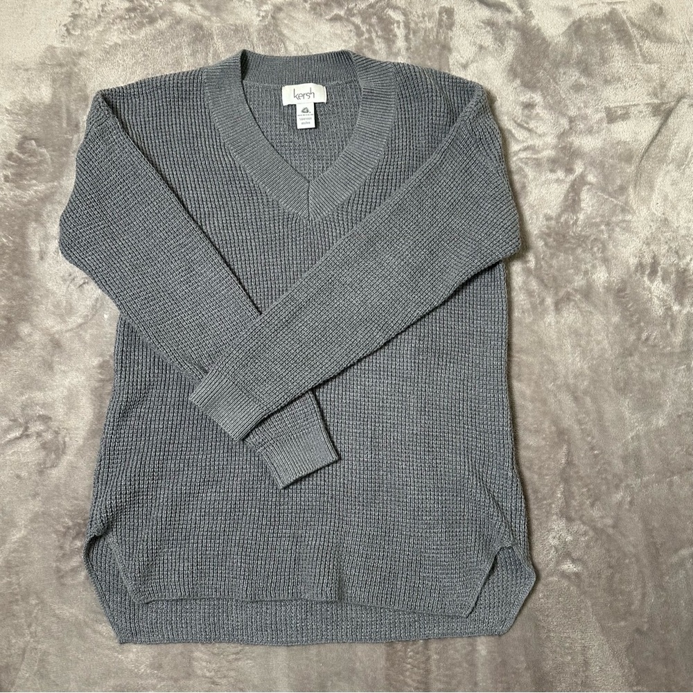 Kersh Women’s Gray Merino Wool V-Neck Sweater Size M
